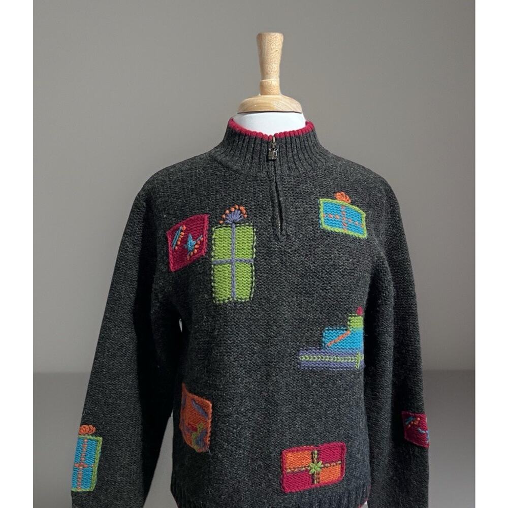 Vintage Woolrich Sweater Womens L Christmas Present Holiday 100% Wool 1/4 Zip